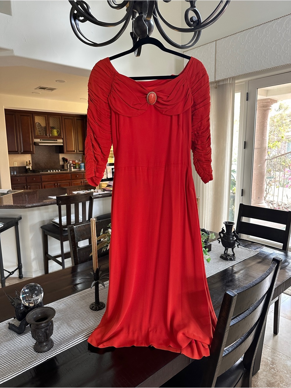 VINTAGE Red Elegant Long-Sleeve cocktail Dress